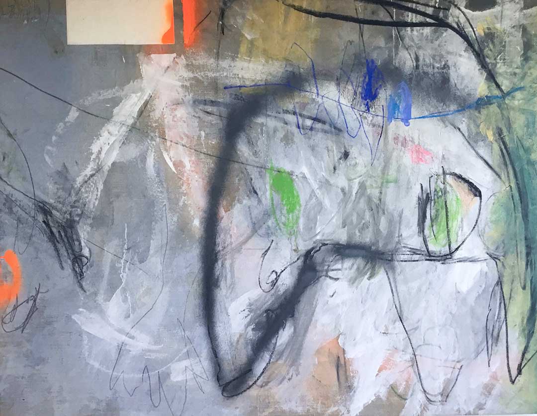o.T. 2018 I 130 x 170 cm I Acryl/Kohle/Sprühfarbe auf Leinen